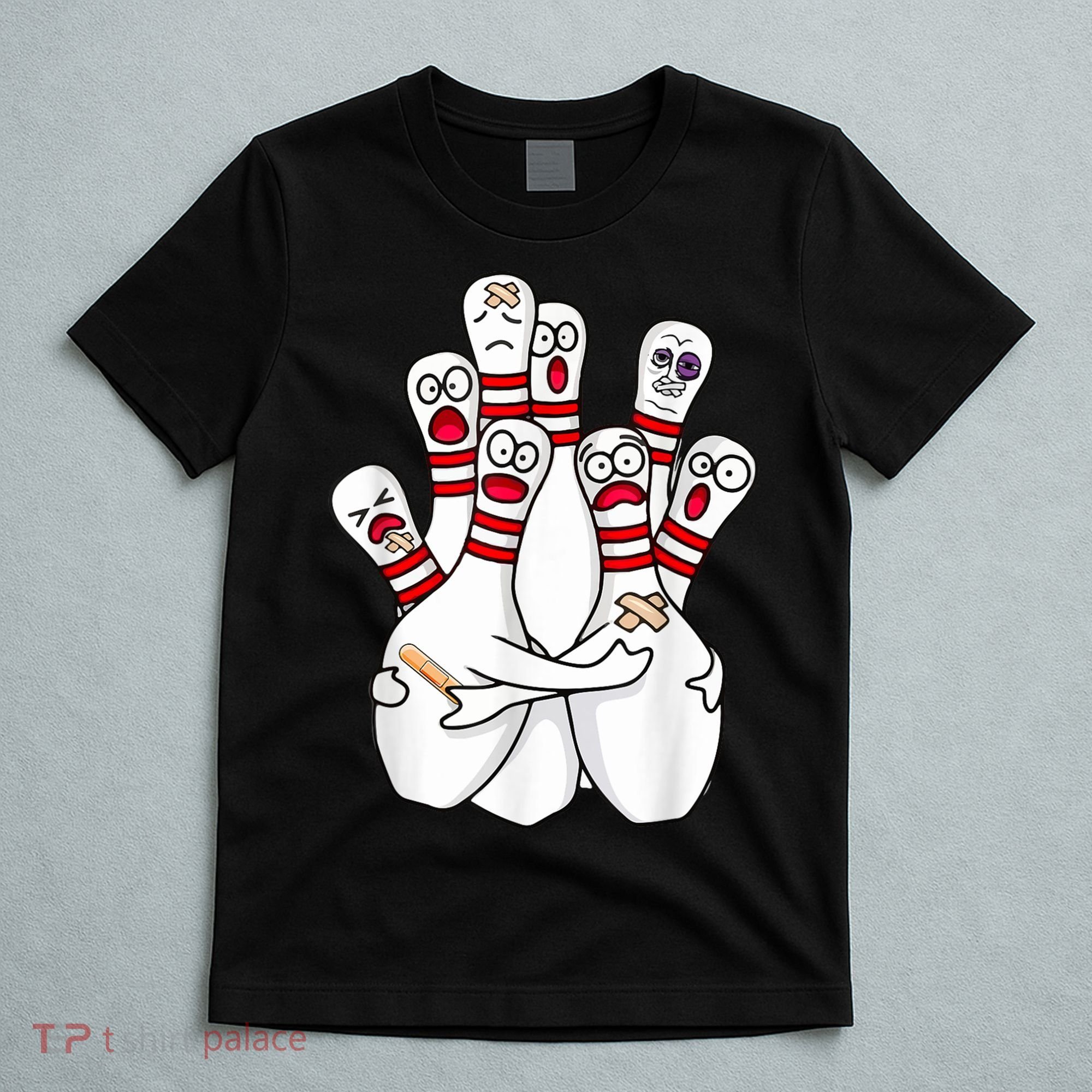 Cartoon Bowling Scared Bowling Pins Funny Sport Bowler T-Shirt