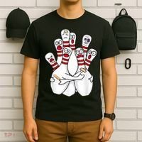 Cartoon Bowling Scared Bowling Pins Funny Sport Bowler T-Shirt thumb 6