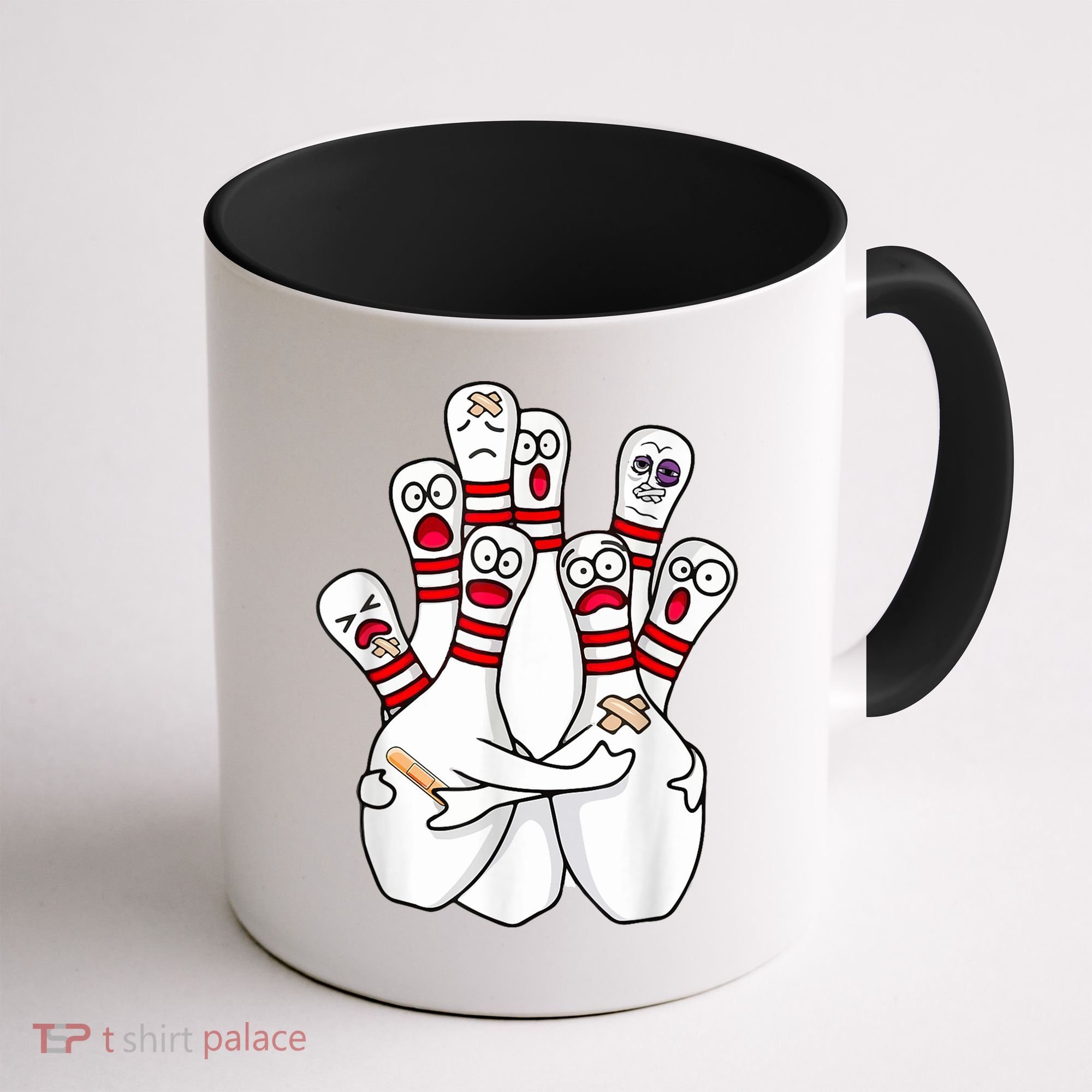 Cartoon Bowling Scared Bowling Pins Funny Sport Bowler Coffee Mug