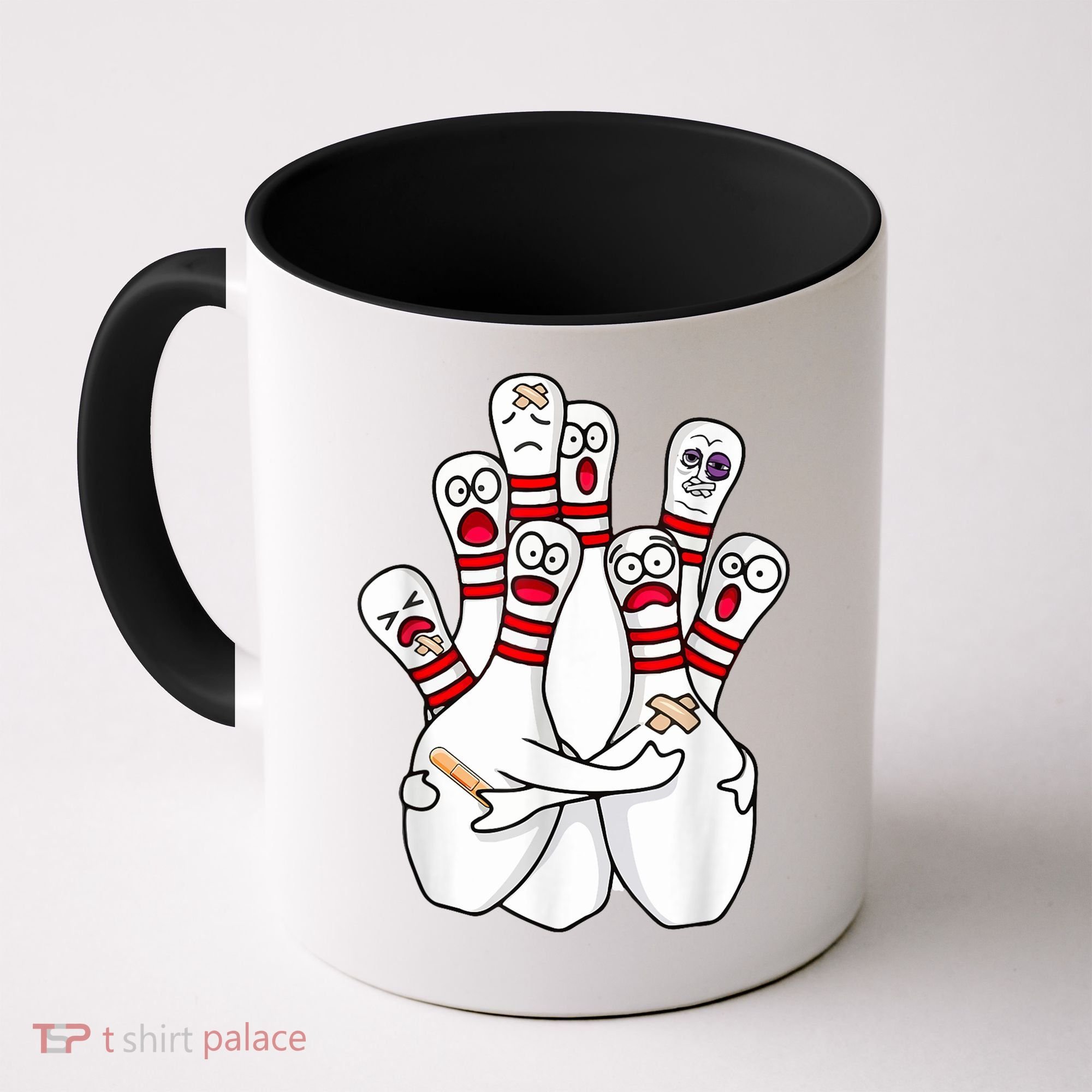 Cartoon Bowling Scared Bowling Pins Funny Sport Bowler Coffee Mug