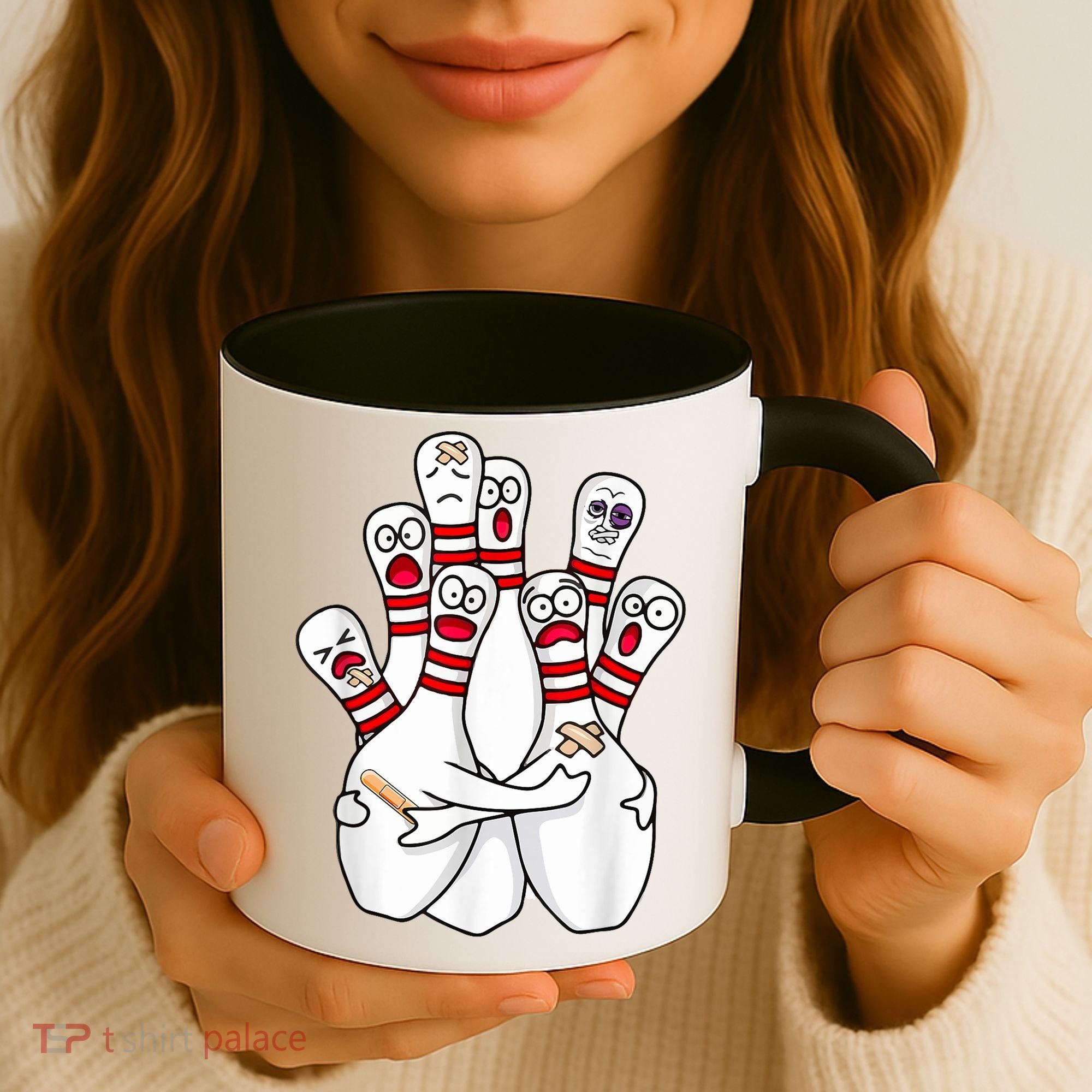 Cartoon Bowling Scared Bowling Pins Funny Sport Bowler Coffee Mug