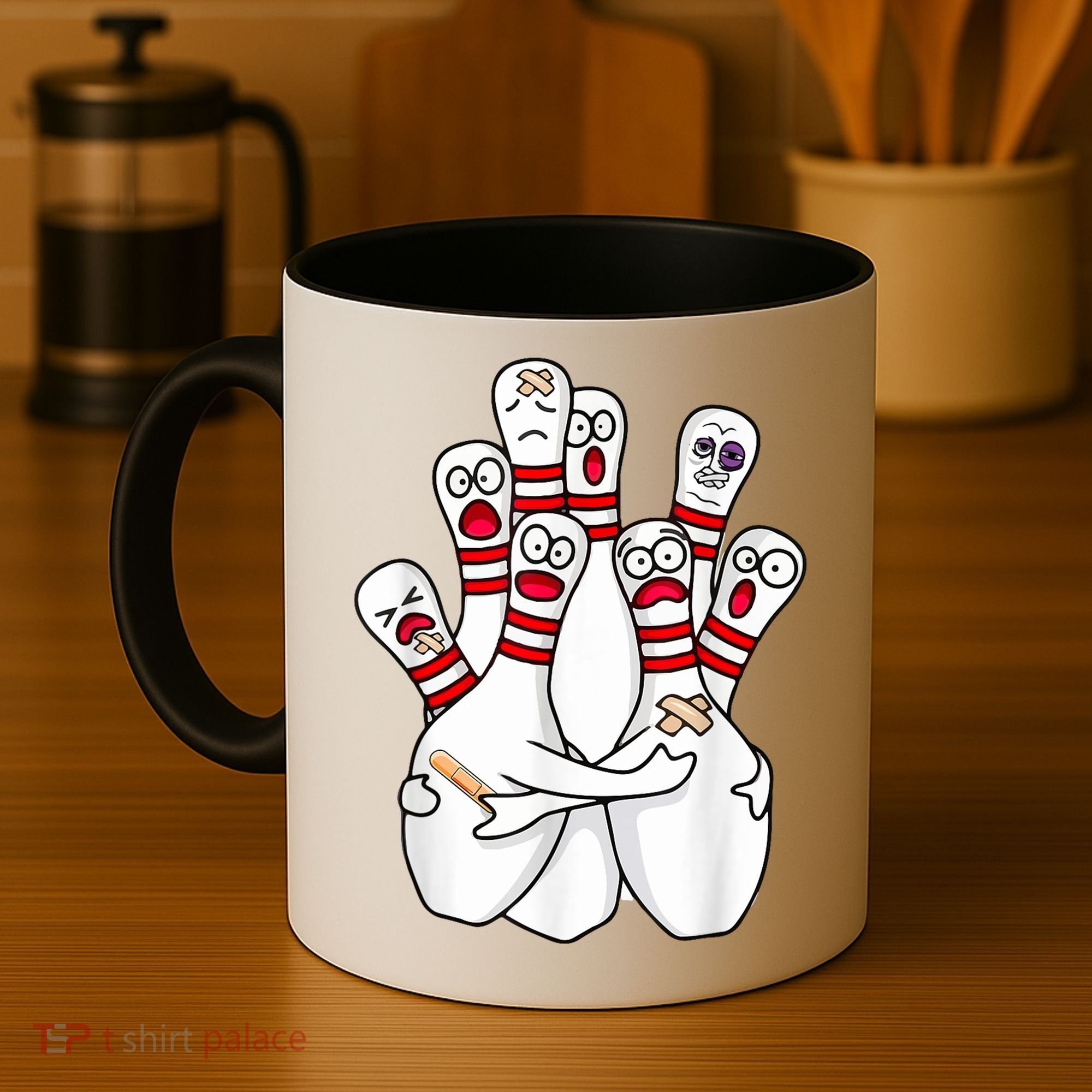 Cartoon Bowling Scared Bowling Pins Funny Sport Bowler Coffee Mug