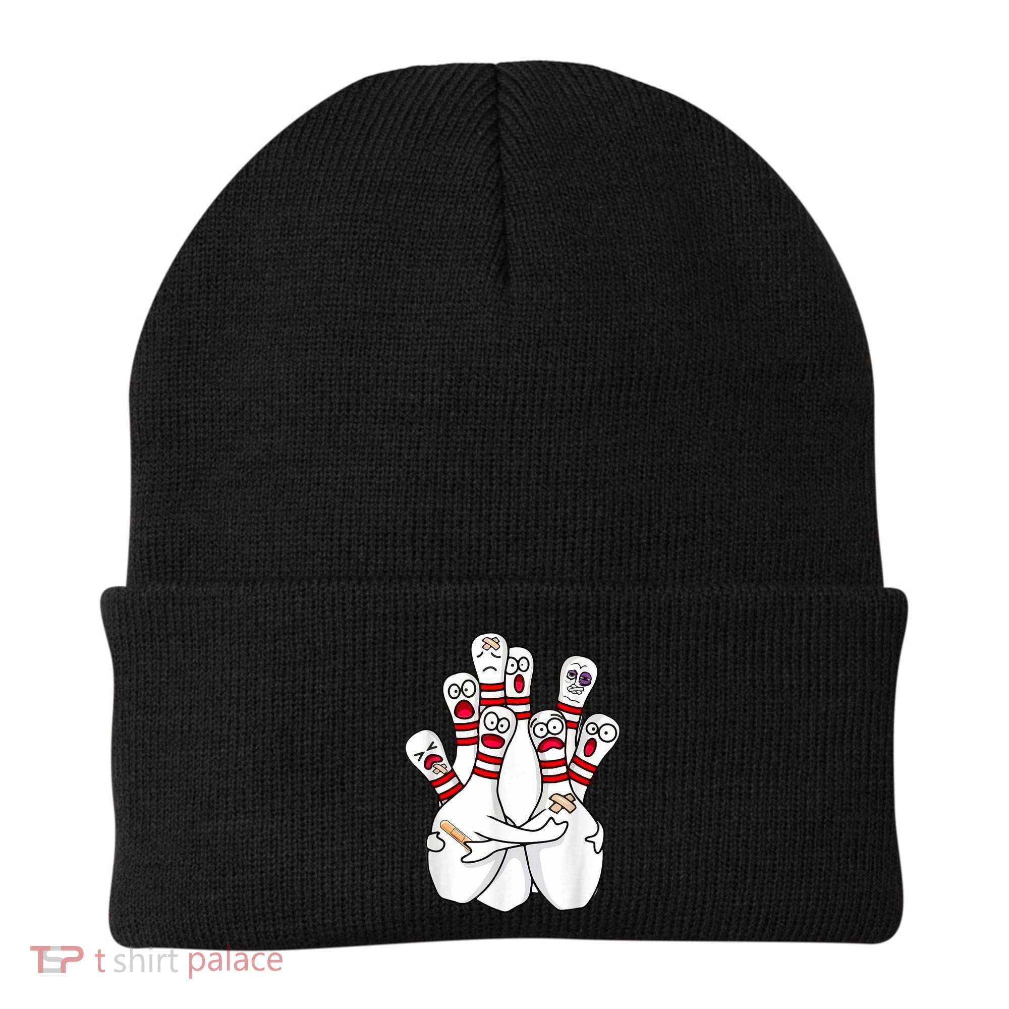 Cartoon Bowling Scared Bowling Pins Funny Sport Bowler Beanie