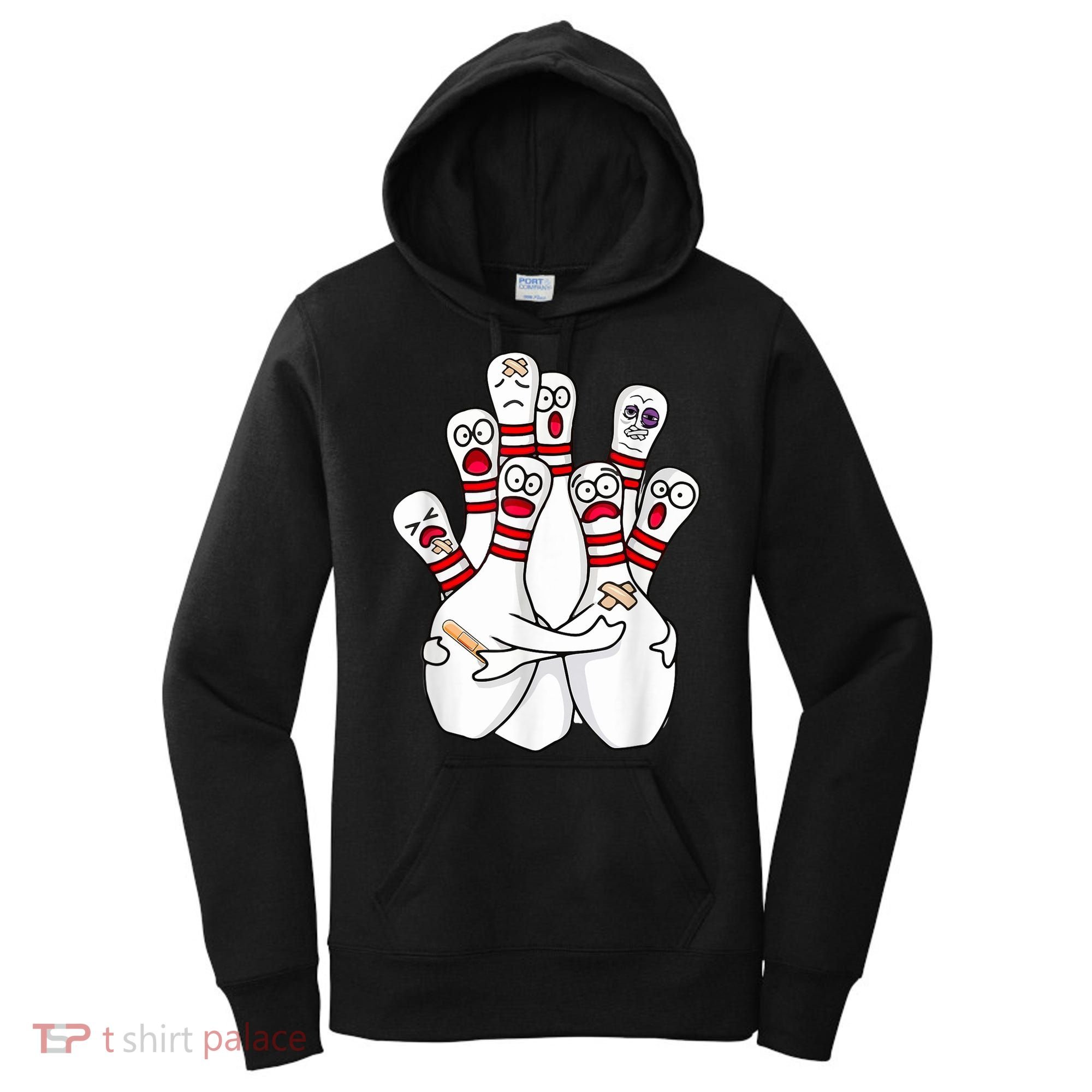 Cartoon Bowling Scared Bowling Pins Funny Sport Bowler Women's Hoodie