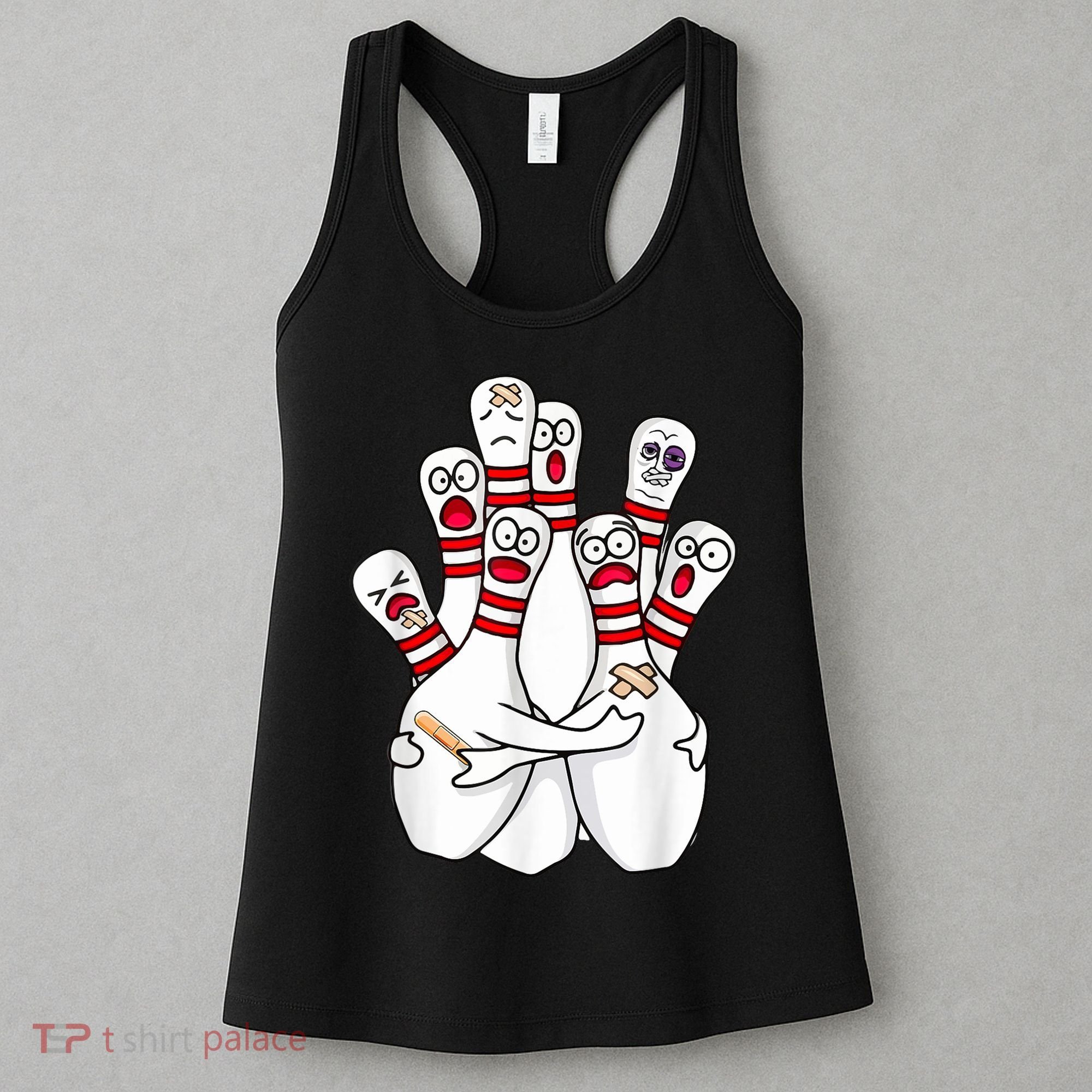 Cartoon Bowling Scared Bowling Pins Funny Sport Bowler Women's Tank Top