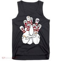 Cartoon Bowling Scared Bowling Pins Funny Sport Bowler Tank Top thumb 0