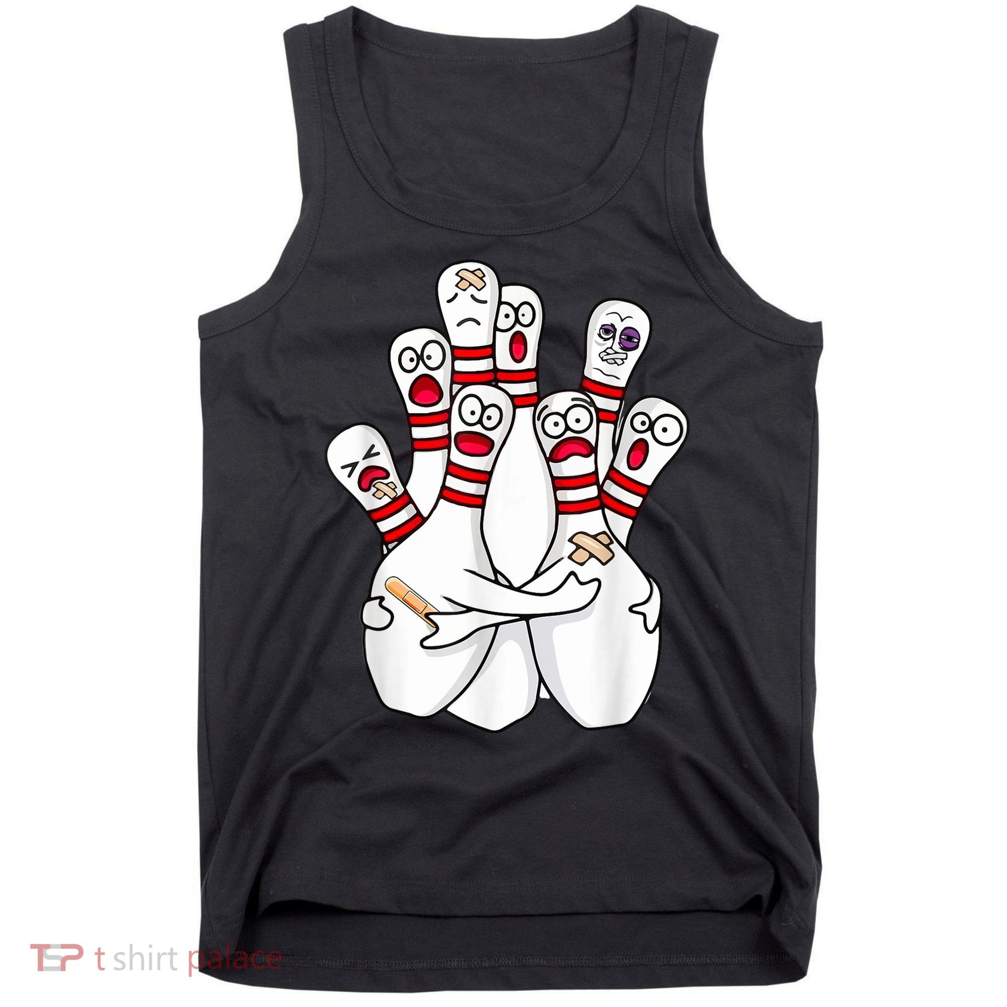 Cartoon Bowling Scared Bowling Pins Funny Sport Bowler Tank Top