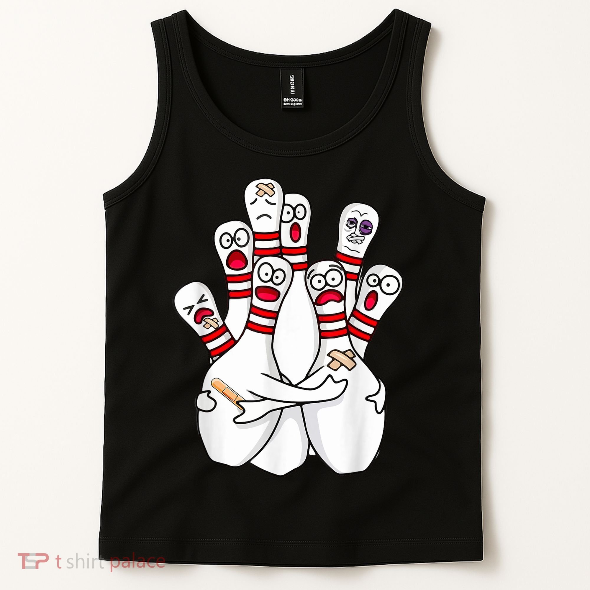 Cartoon Bowling Scared Bowling Pins Funny Sport Bowler Tank Top