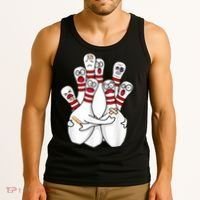 Cartoon Bowling Scared Bowling Pins Funny Sport Bowler Tank Top thumb 3