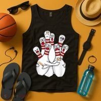 Cartoon Bowling Scared Bowling Pins Funny Sport Bowler Tank Top thumb 4