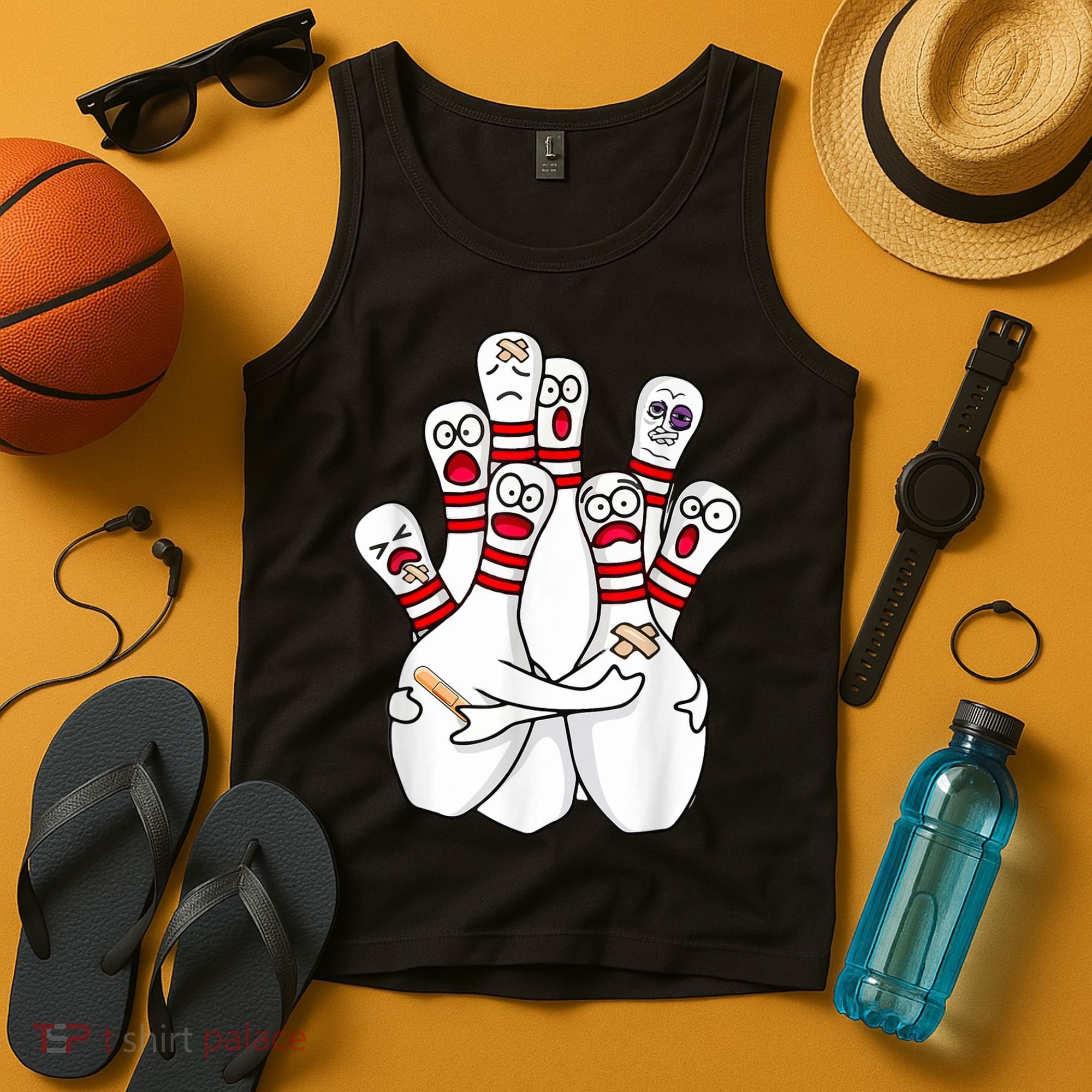 Cartoon Bowling Scared Bowling Pins Funny Sport Bowler Tank Top