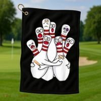 Cartoon Bowling Scared Bowling Pins Funny Sport Bowler Golf Towel thumb 1