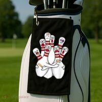 Cartoon Bowling Scared Bowling Pins Funny Sport Bowler Golf Towel thumb 2