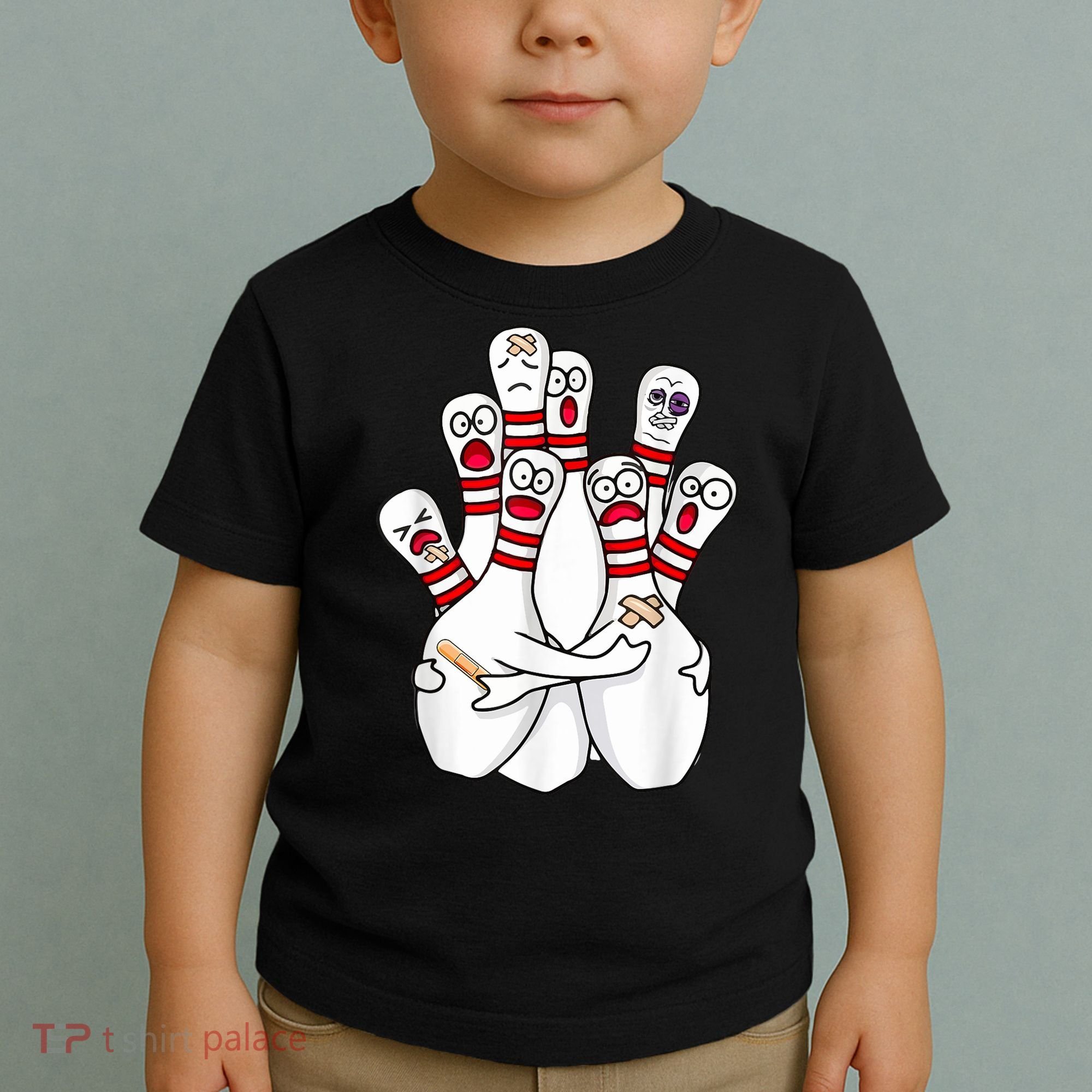 Cartoon Bowling Scared Bowling Pins Funny Sport Bowler Toddler T-Shirt