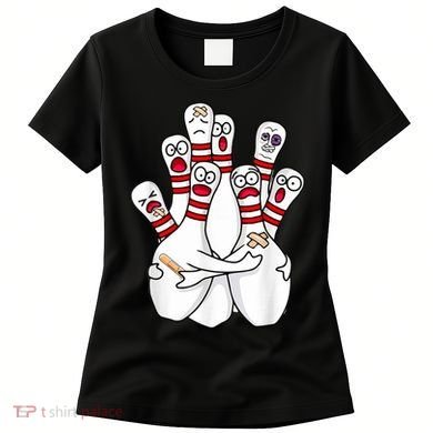 Cartoon Bowling Scared Bowling Pins Funny Sport Bowler Women's T-Shirt