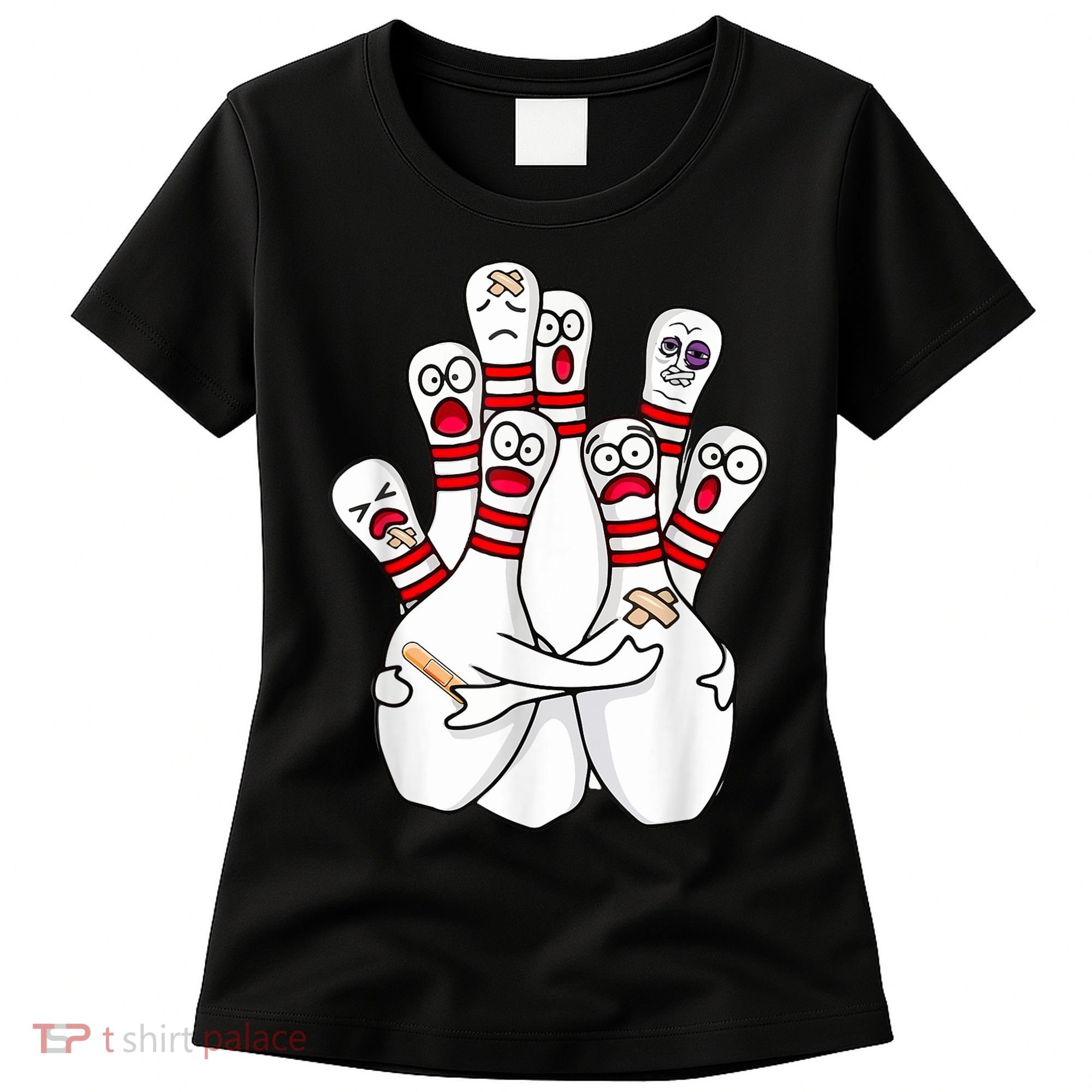 Cartoon Bowling Scared Bowling Pins Funny Sport Bowler Women's T-Shirt