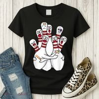 Cartoon Bowling Scared Bowling Pins Funny Sport Bowler Women's T-Shirt thumb 3