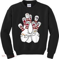 Cartoon Bowling Scared Bowling Pins Funny Sport Bowler Kids Sweatshirt thumb 0