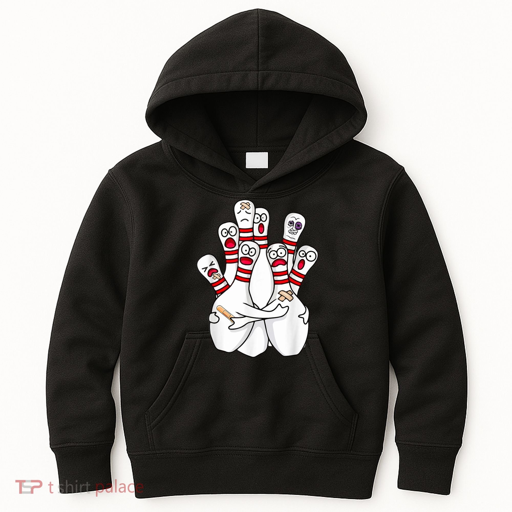 Cartoon Bowling Scared Bowling Pins Funny Sport Bowler Kids Hoodie
