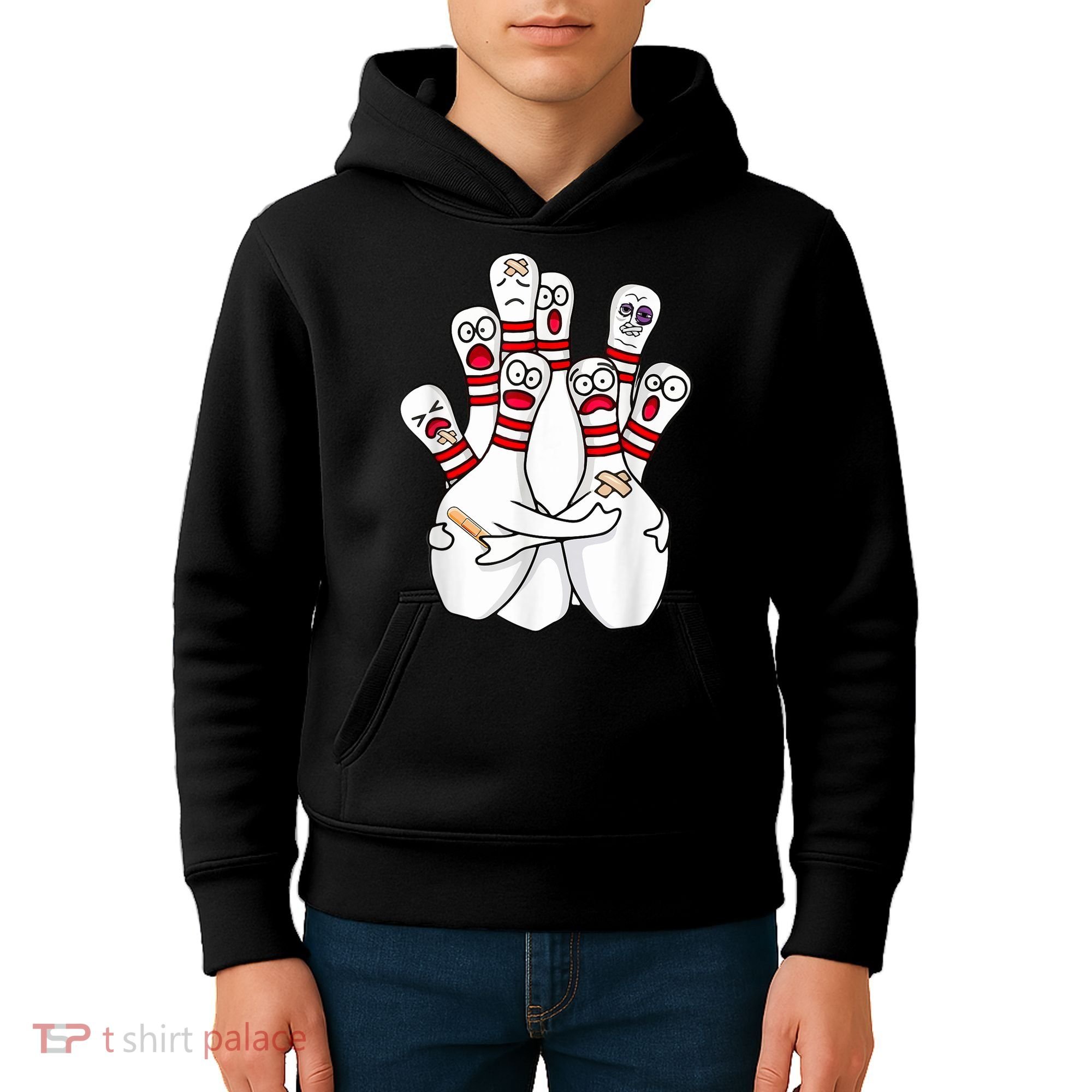 Cartoon Bowling Scared Bowling Pins Funny Sport Bowler Kids Hoodie