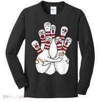 Cartoon Bowling Scared Bowling Pins Funny Sport Bowler Kids Long Sleeve Shirt thumb 0
