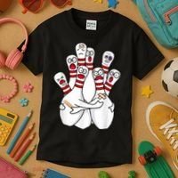 Cartoon Bowling Scared Bowling Pins Funny Sport Bowler Kids T-Shirt thumb 3
