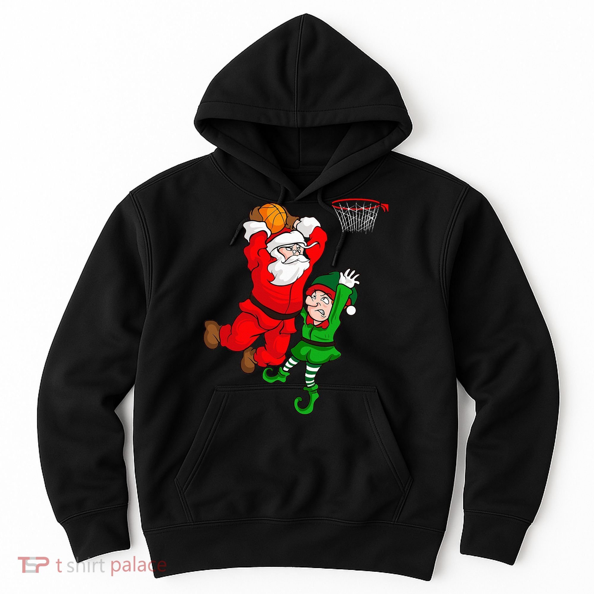 Christmas Basketball Santa Claus Slam Dunk Elf Hoodie