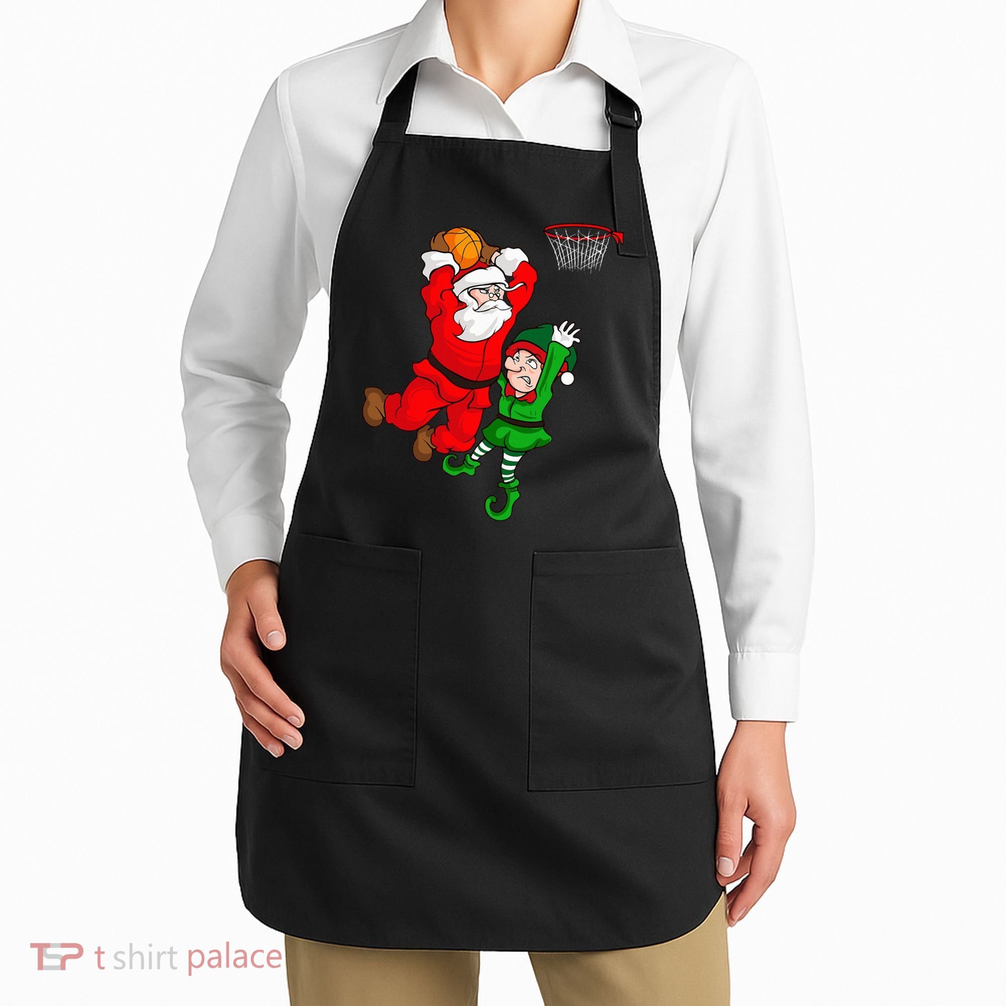 Christmas Basketball Santa Claus Slam Dunk Elf Apron