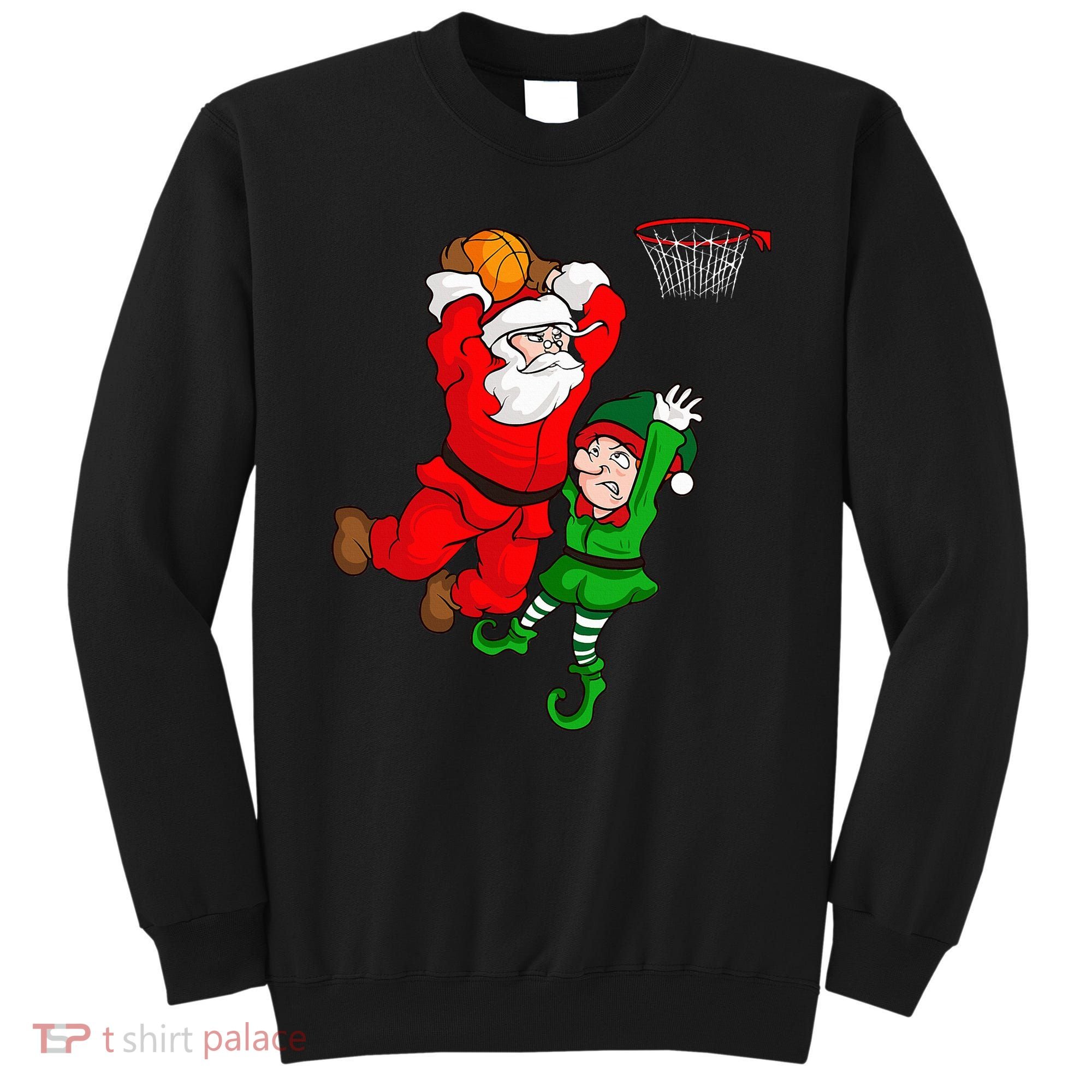 Christmas Basketball Santa Claus Slam Dunk Elf Sweatshirt