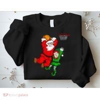 Christmas Basketball Santa Claus Slam Dunk Elf Sweatshirt thumb 2