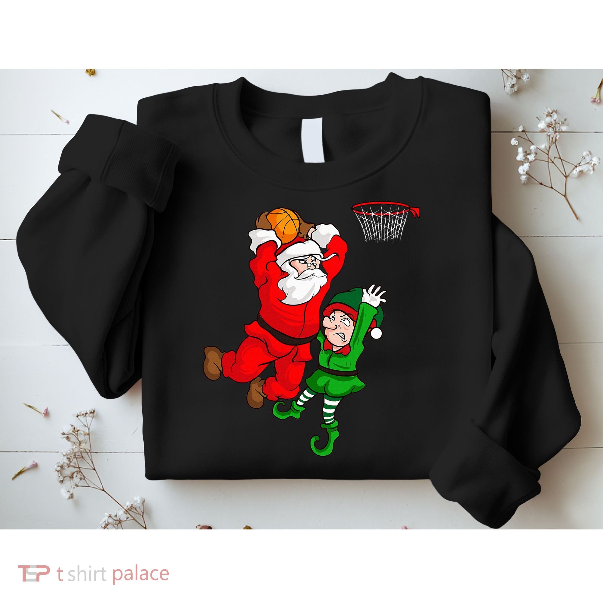 Christmas Basketball Santa Claus Slam Dunk Elf Sweatshirt