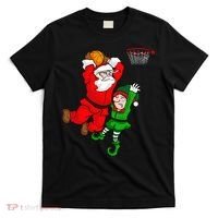 Christmas Basketball Santa Claus Slam Dunk Elf T-Shirt thumb 0