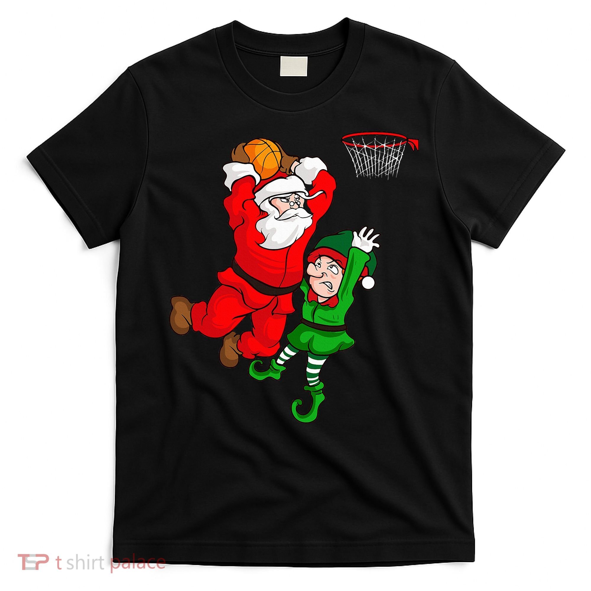 Christmas Basketball Santa Claus Slam Dunk Elf T-Shirt