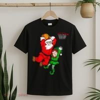 Christmas Basketball Santa Claus Slam Dunk Elf T-Shirt thumb 2