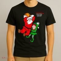 Christmas Basketball Santa Claus Slam Dunk Elf T-Shirt thumb 3