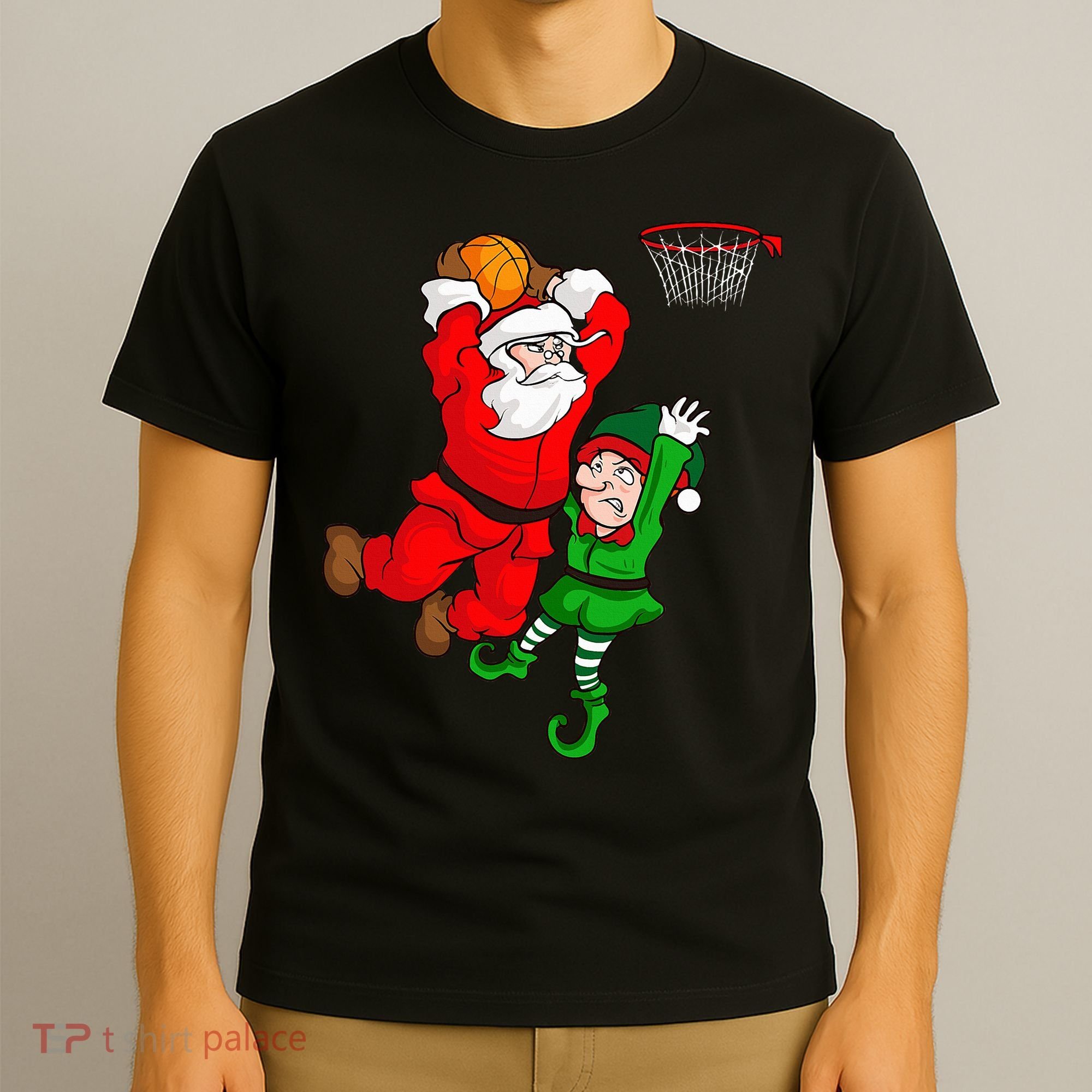 Christmas Basketball Santa Claus Slam Dunk Elf T-Shirt