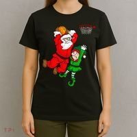 Christmas Basketball Santa Claus Slam Dunk Elf T-Shirt thumb 4
