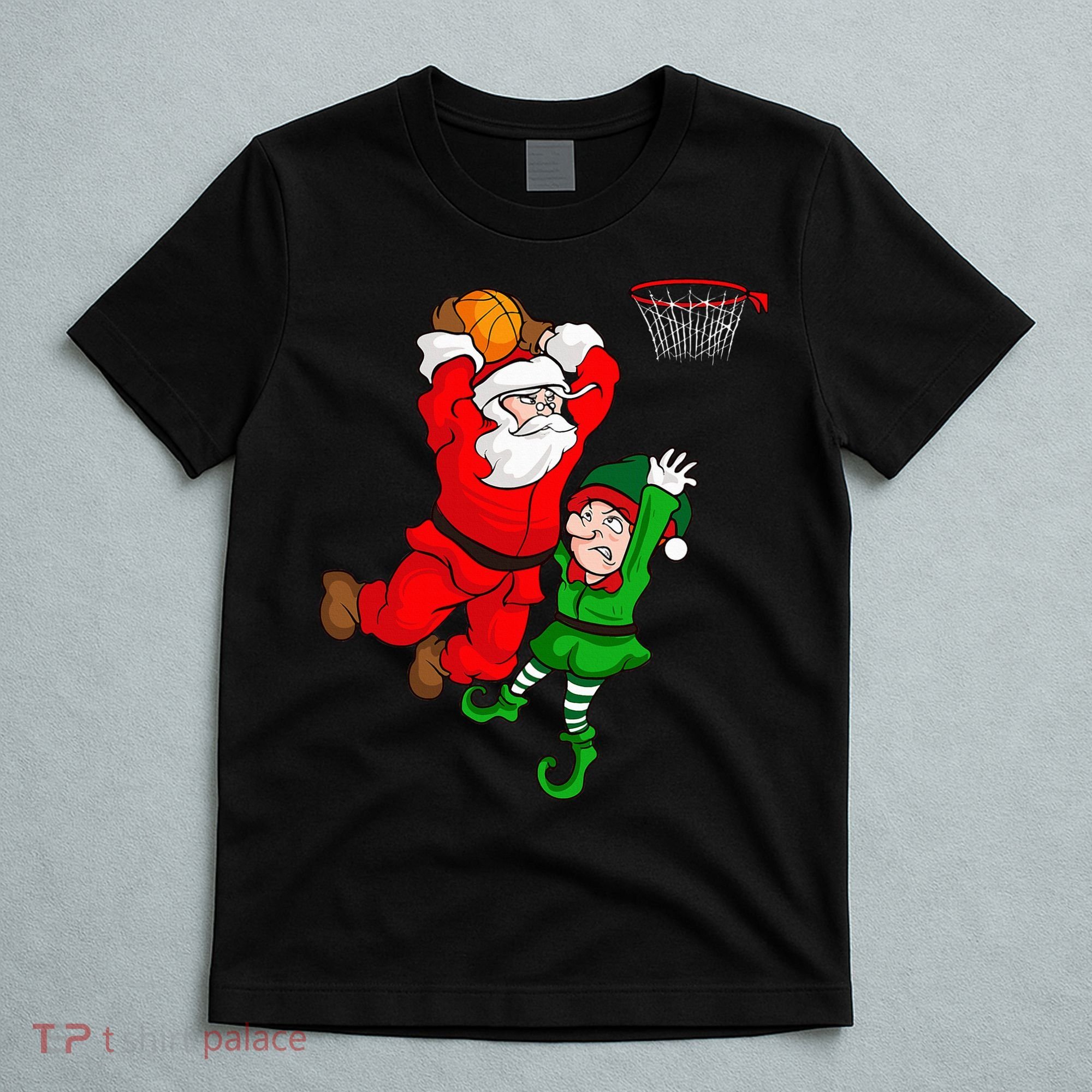 Christmas Basketball Santa Claus Slam Dunk Elf T-Shirt