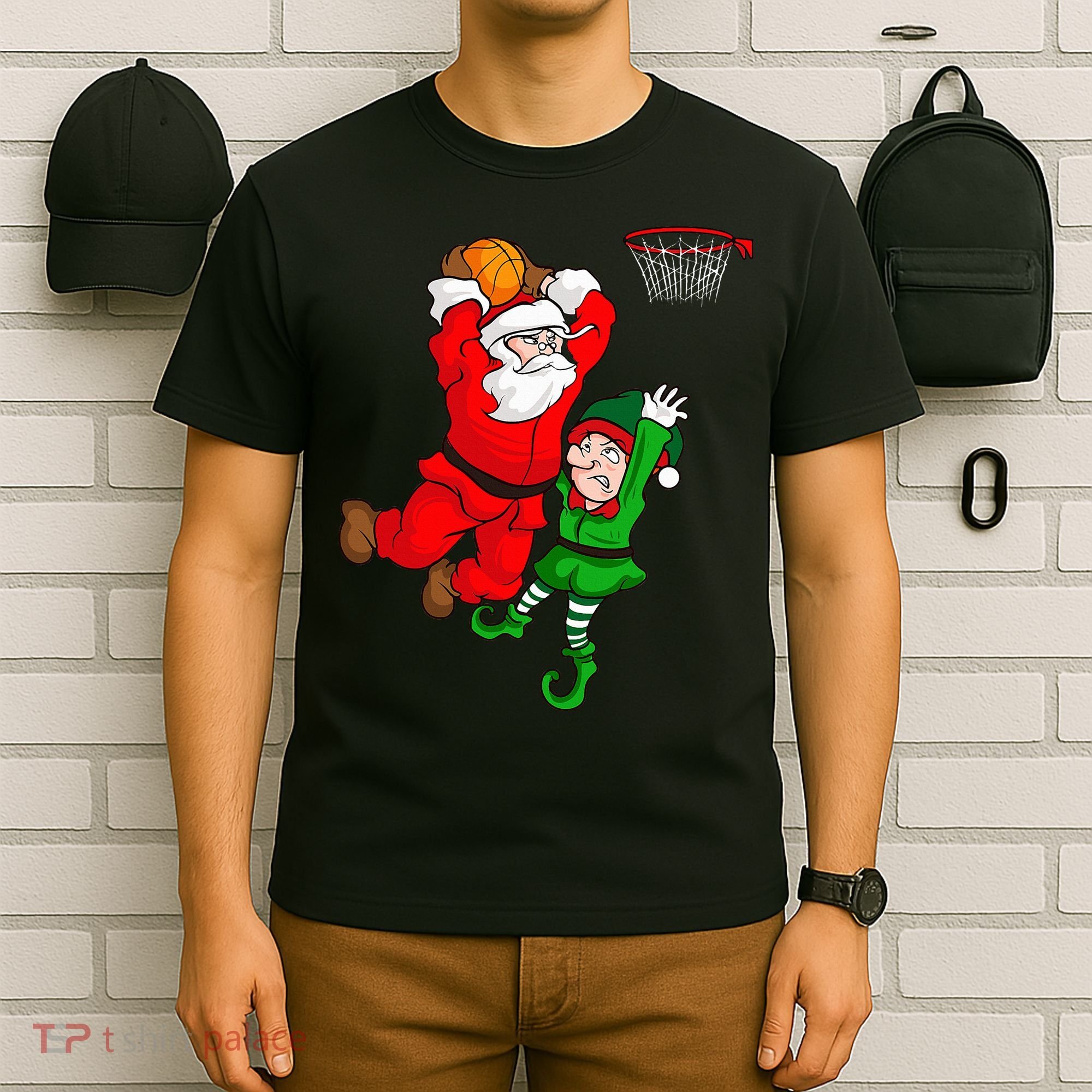 Christmas Basketball Santa Claus Slam Dunk Elf T-Shirt