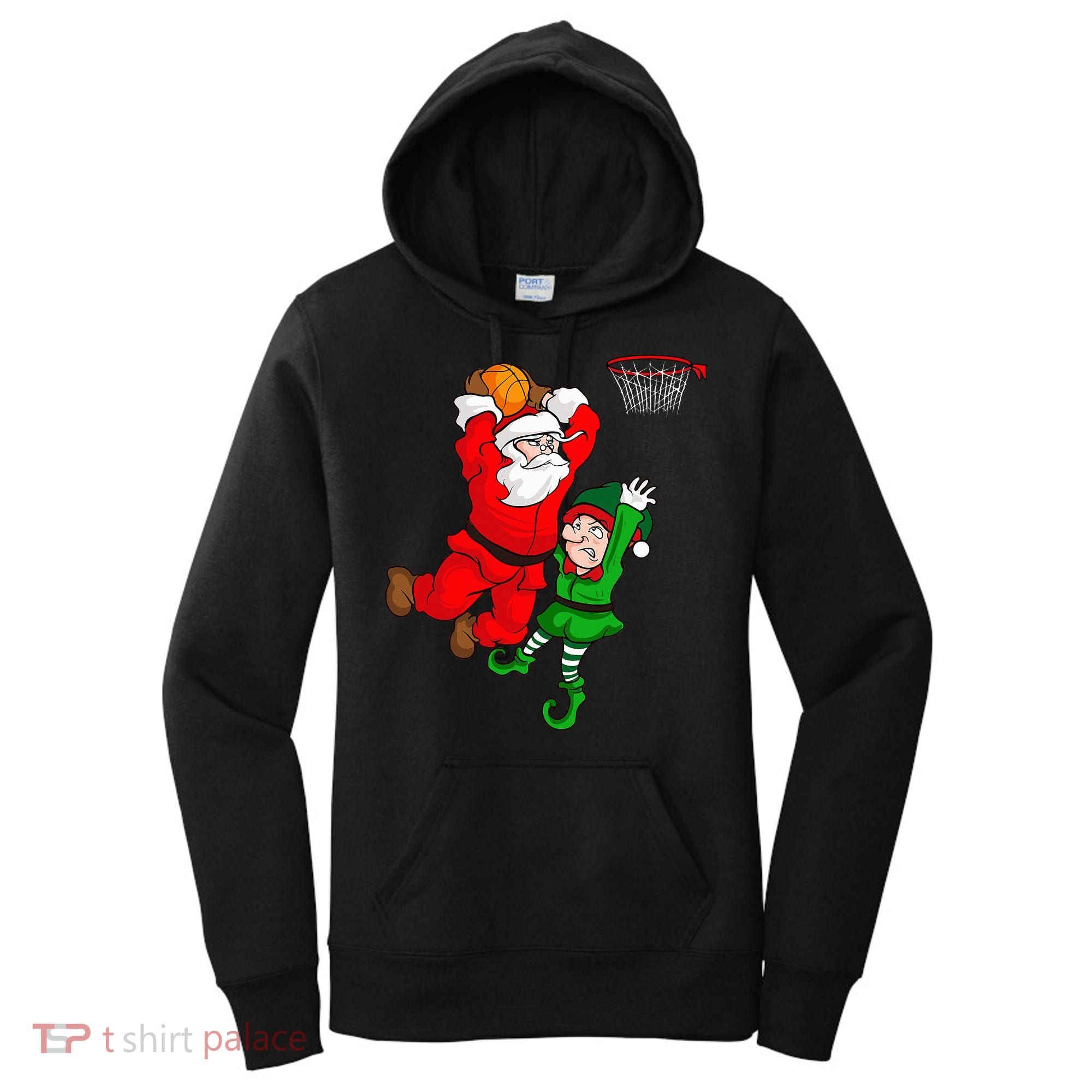 Christmas Basketball Santa Claus Slam Dunk Elf Women's Hoodie