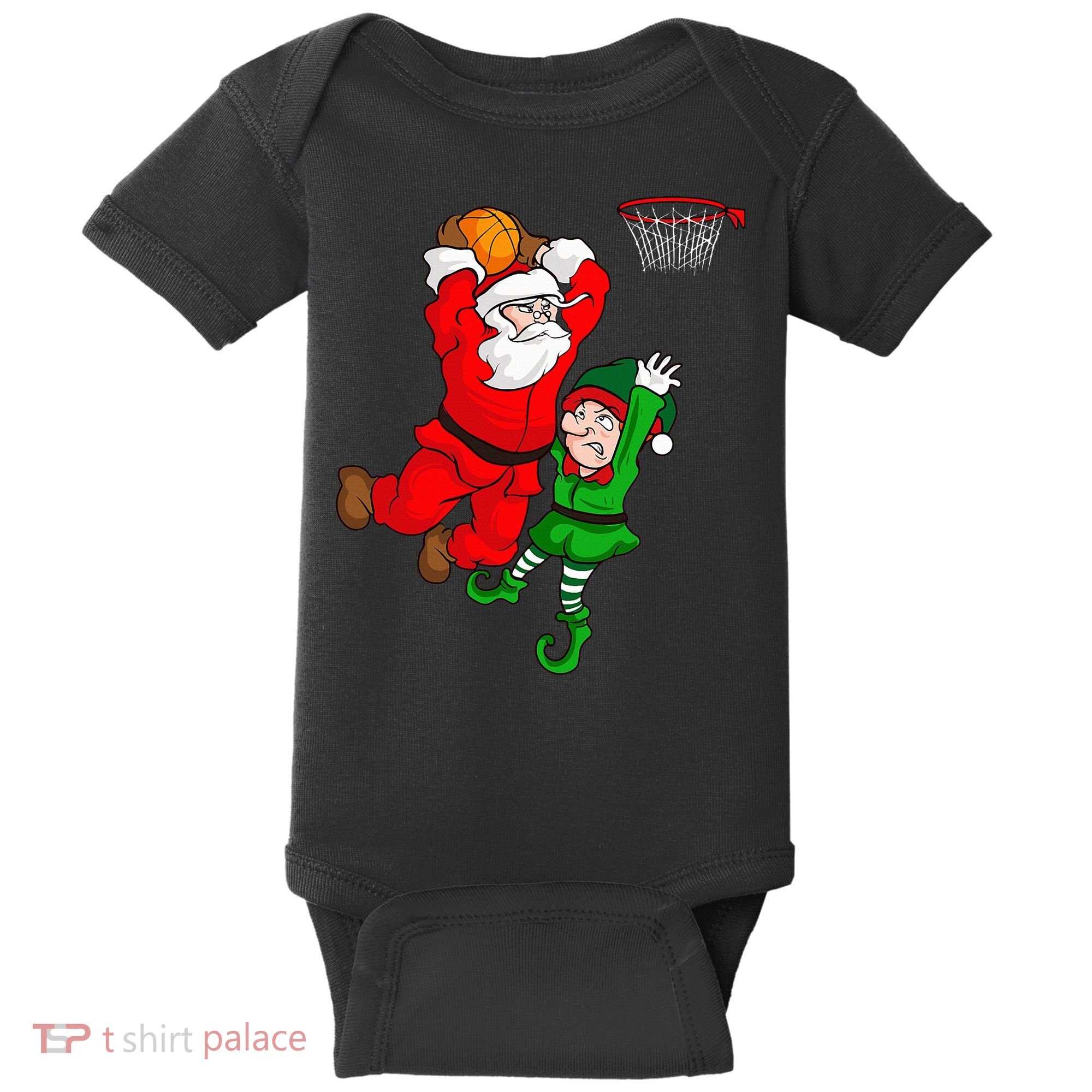 Christmas Basketball Santa Claus Slam Dunk Elf Baby Bodysuit