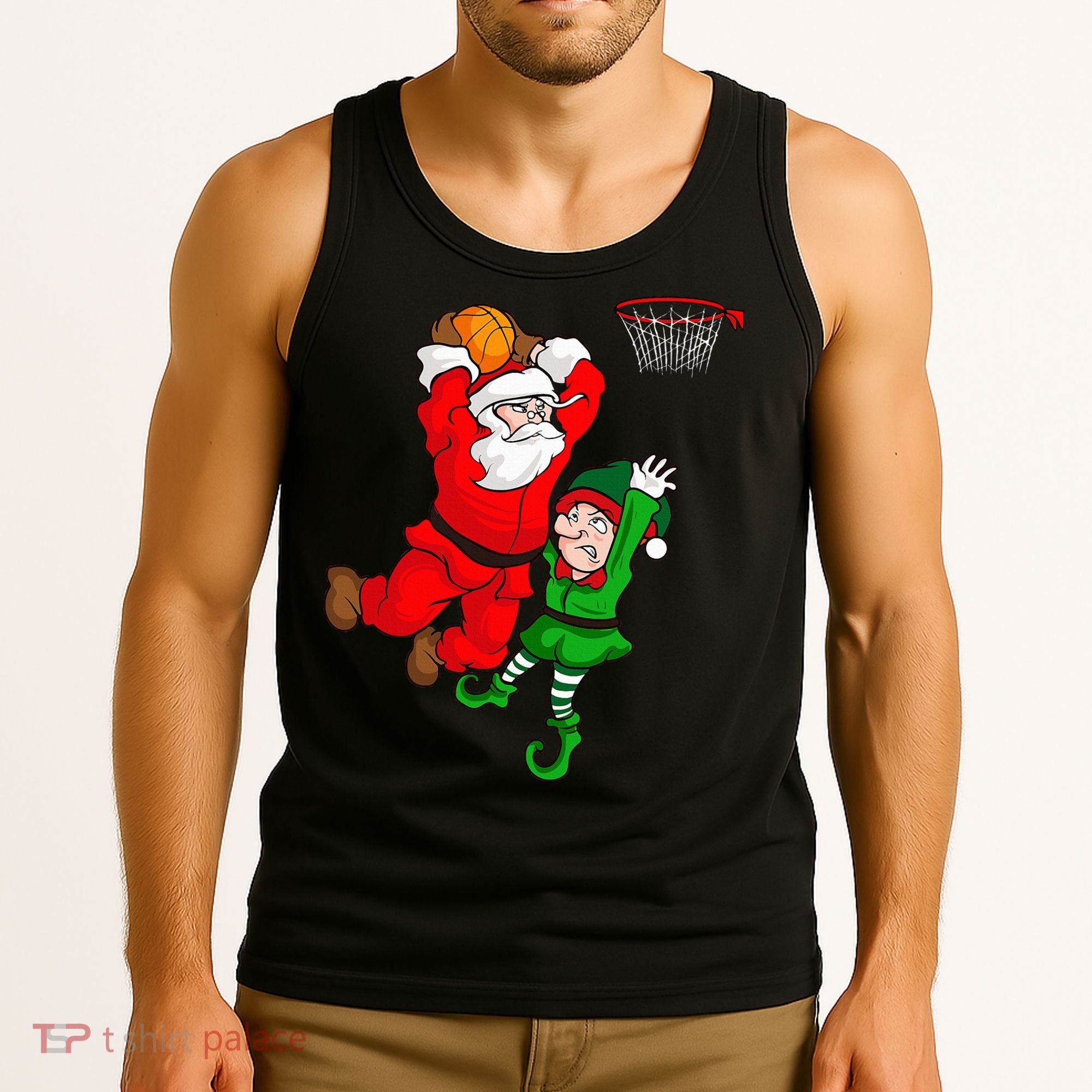 Christmas Basketball Santa Claus Slam Dunk Elf Tank Top