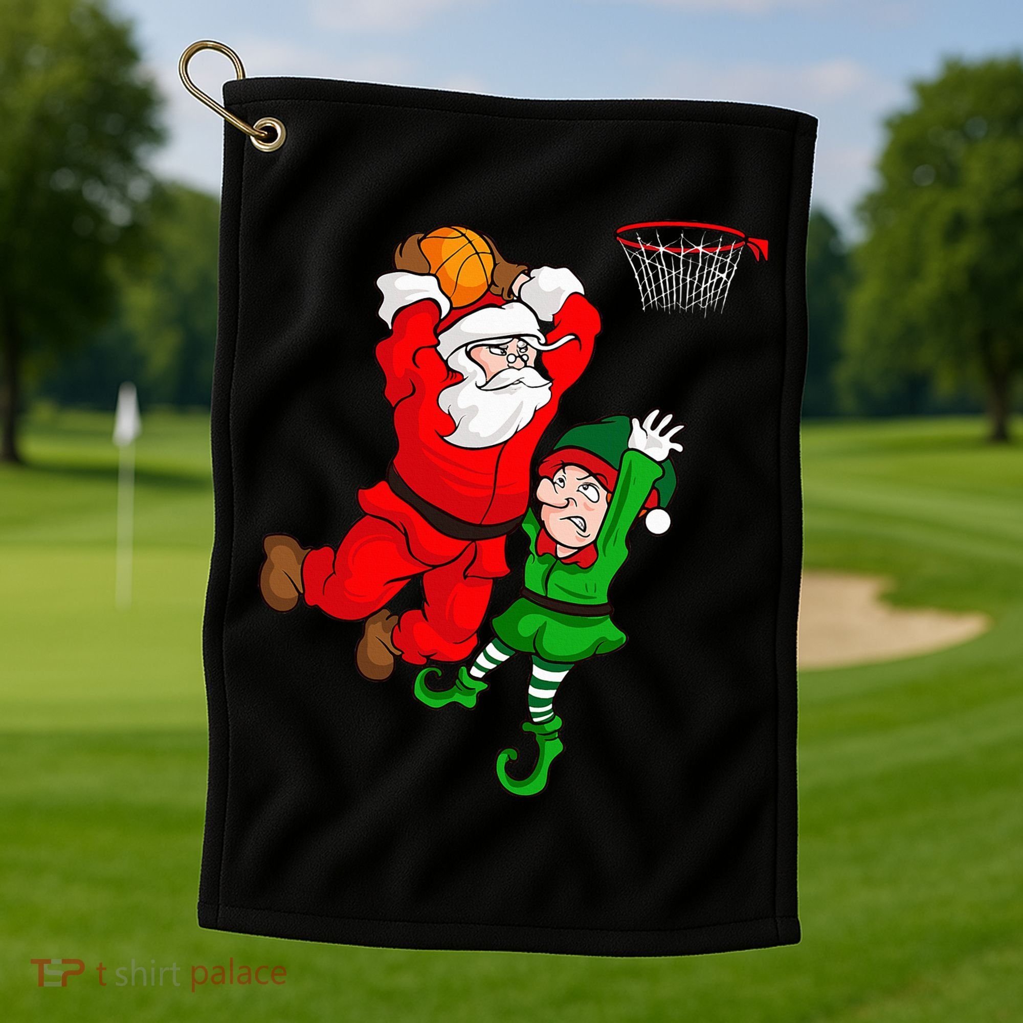 Christmas Basketball Santa Claus Slam Dunk Elf Golf Towel