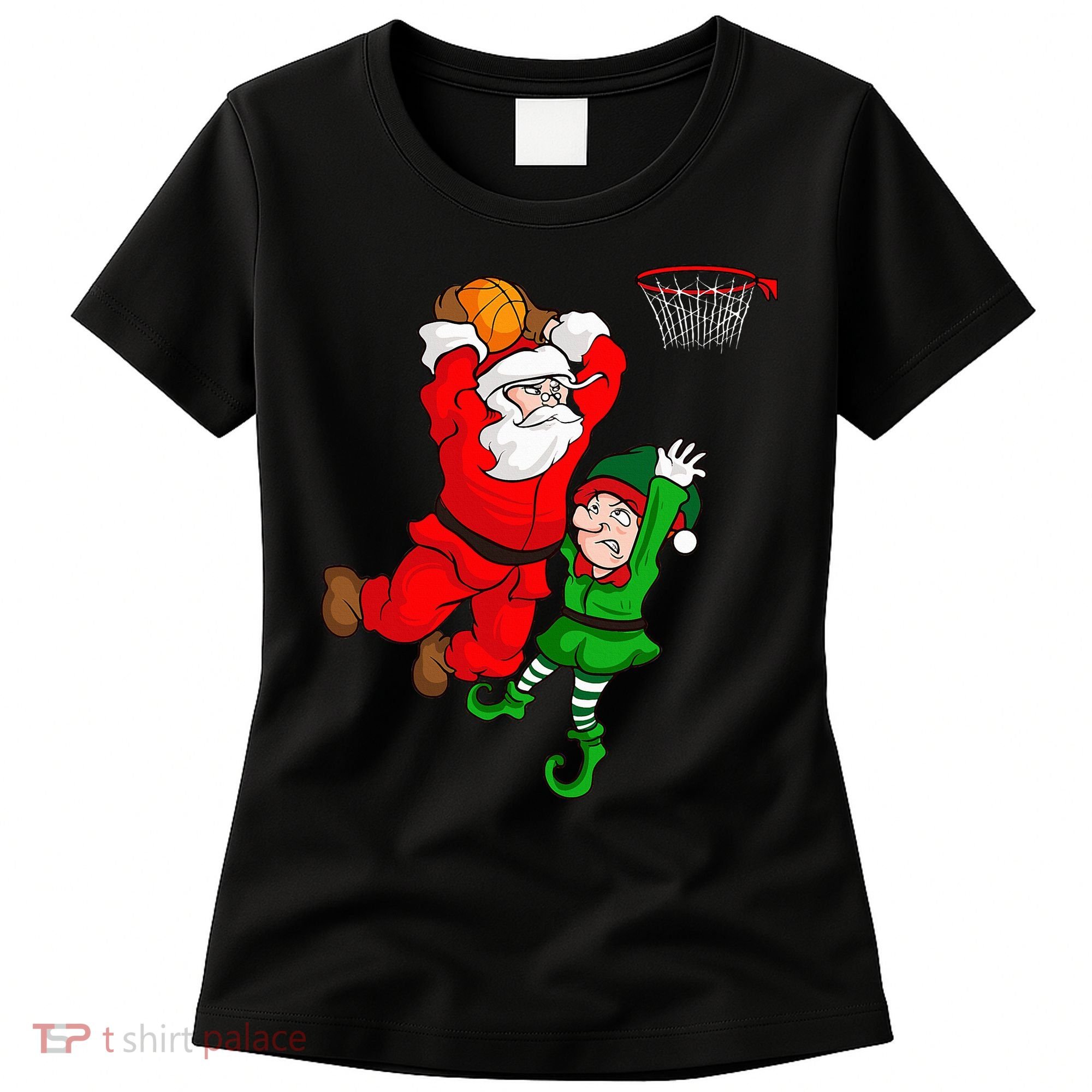Christmas Basketball Santa Claus Slam Dunk Elf Women's T-Shirt