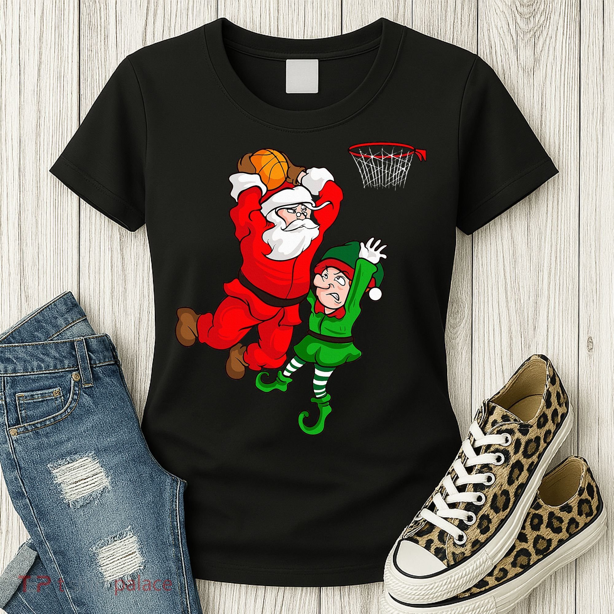 Christmas Basketball Santa Claus Slam Dunk Elf Women's T-Shirt