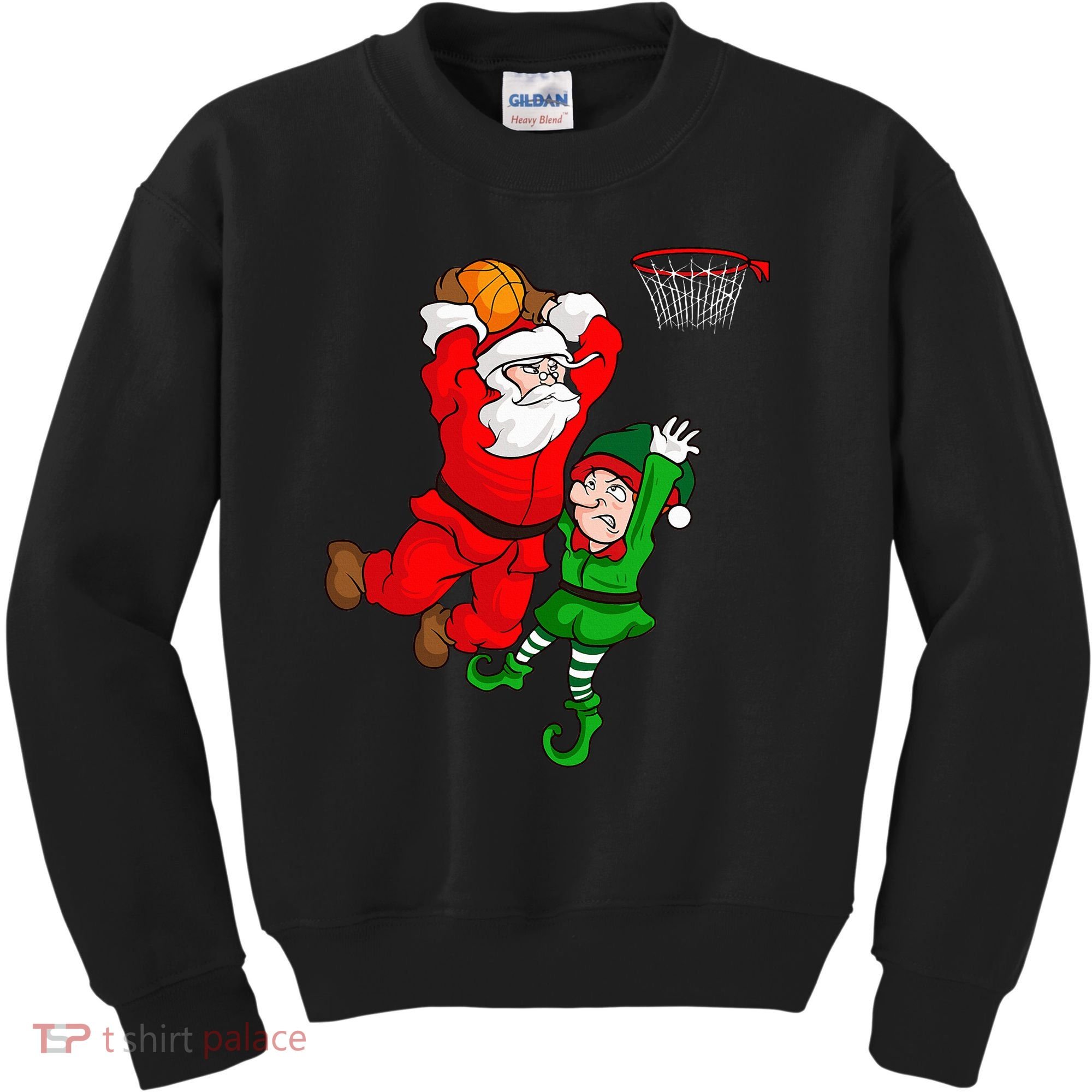 Christmas Basketball Santa Claus Slam Dunk Elf Kids Sweatshirt