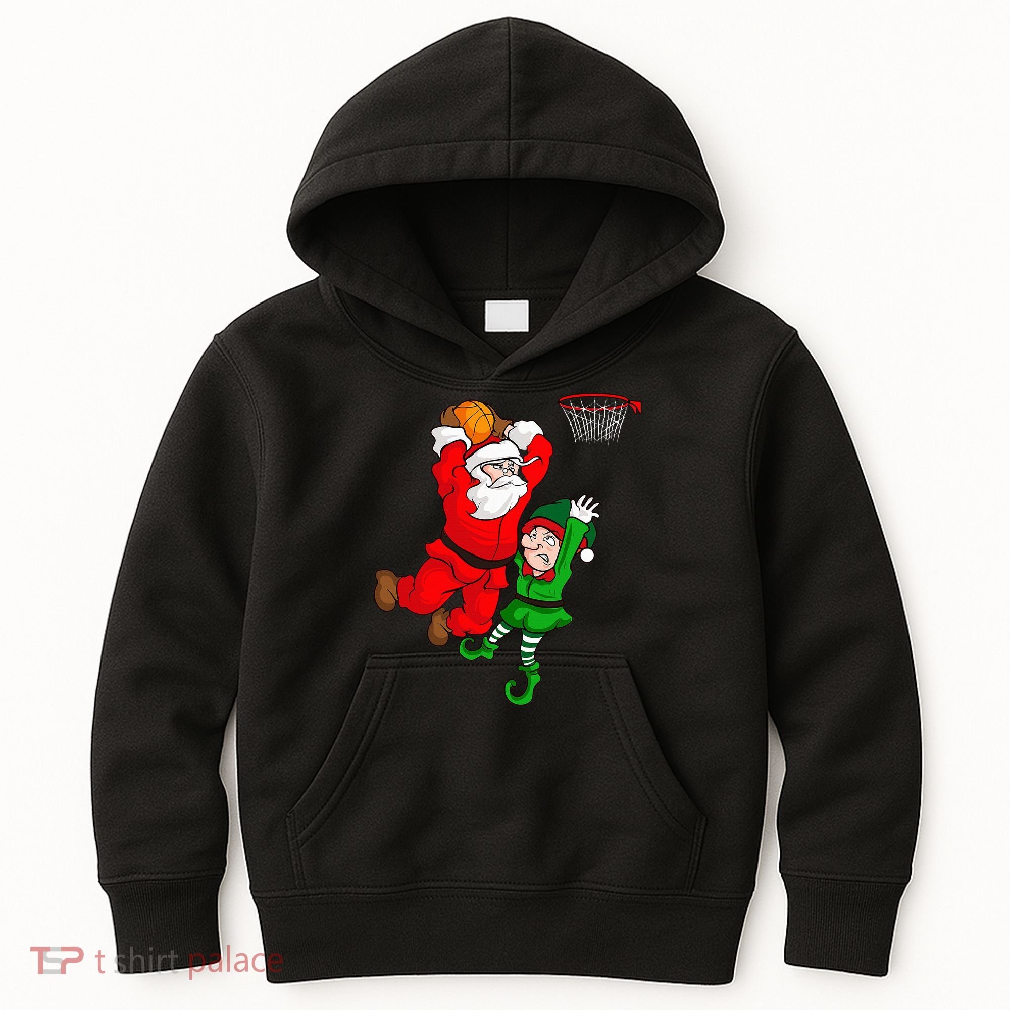 Christmas Basketball Santa Claus Slam Dunk Elf Kids Hoodie