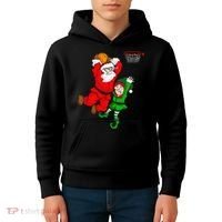 Christmas Basketball Santa Claus Slam Dunk Elf Kids Hoodie thumb 4