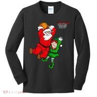 Christmas Basketball Santa Claus Slam Dunk Elf Kids Long Sleeve Shirt thumb 0