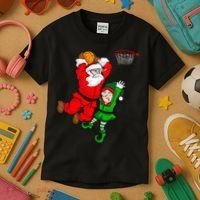 Christmas Basketball Santa Claus Slam Dunk Elf Kids T-Shirt thumb 3